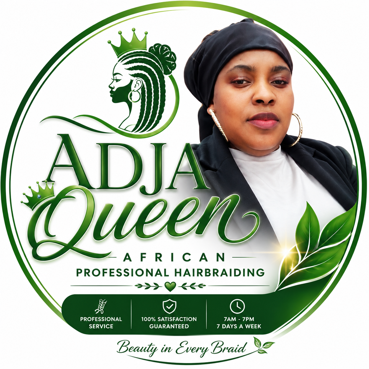 Adja Queen African Professional Hairbraiding green salon logo